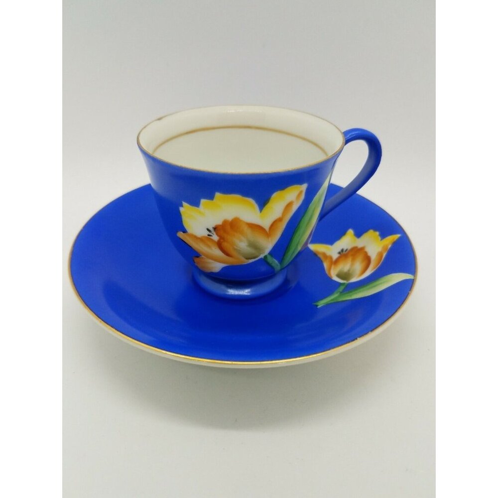 Occupied Japan Espresso Demitasse Cup and Saucer Floral Gold Trim